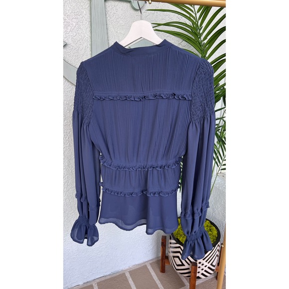 Cistar New York Blouse Ruffles Smocked Waist Balloon Sleeves Pleated Blueberry S - Picture 8 of 17